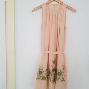 Vintage Pink Silk Dress with Embroidery